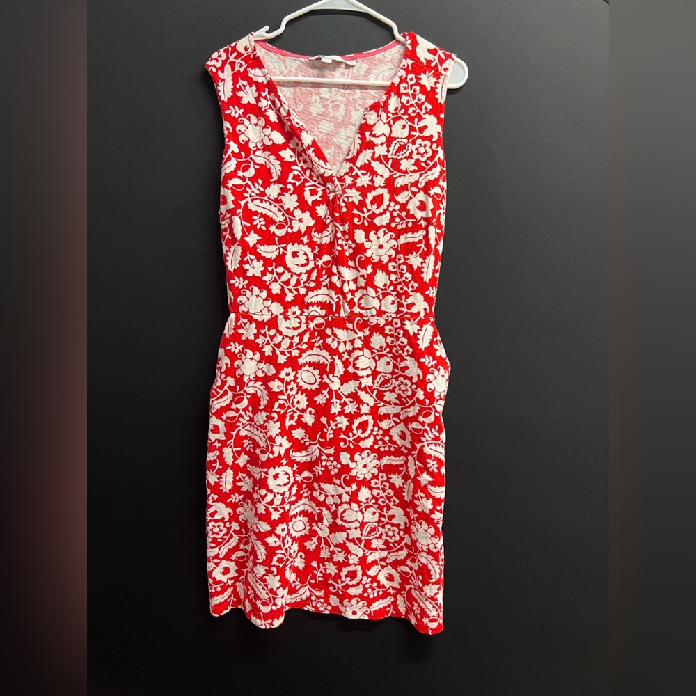 Boden Red Floral Sleeveless Dress with pockets‎ size 16/18 NWOT
